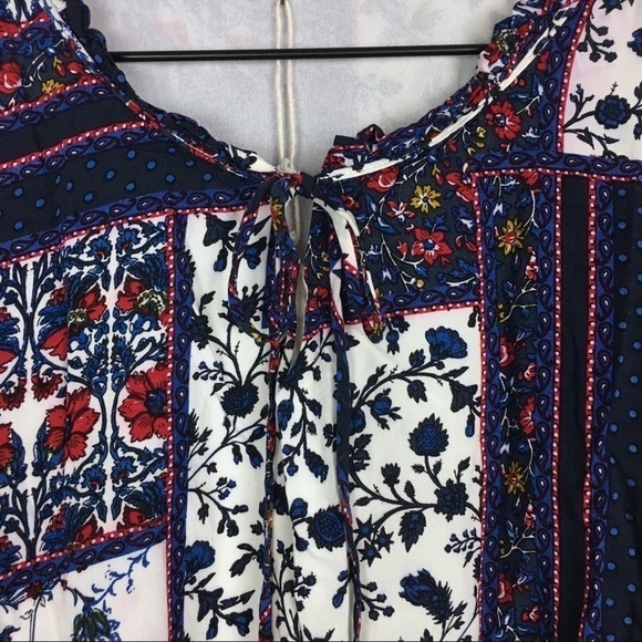 ENTRO Dress Patchwork Bell Sleeve Boho Prairie Peasant Hippie Gypsy Tunic Large - Picture 3 of 16